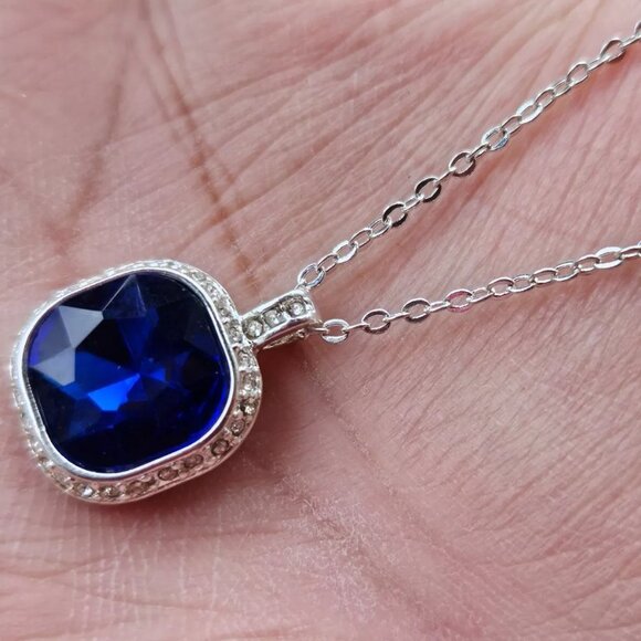 Jewelry - Women Necklace Blue Faux Stone Pendant Silver Tone Chain Fashion Jewelry